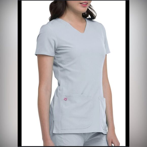 HeartSoul Pitter Pat V-Neck Media Scrub Top Grey Women’s XXS Short Sleeve NWT - Picture 7 of 7